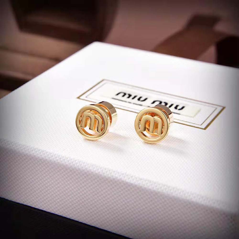Side angle showing clasp and sleek silhouette of Miu Miu Women Metal Earrings