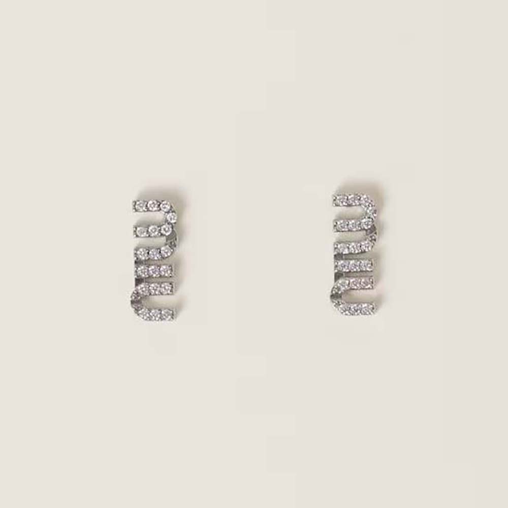 Front view of Miu Miu Women Metal Earrings with Crystals showing sparkle