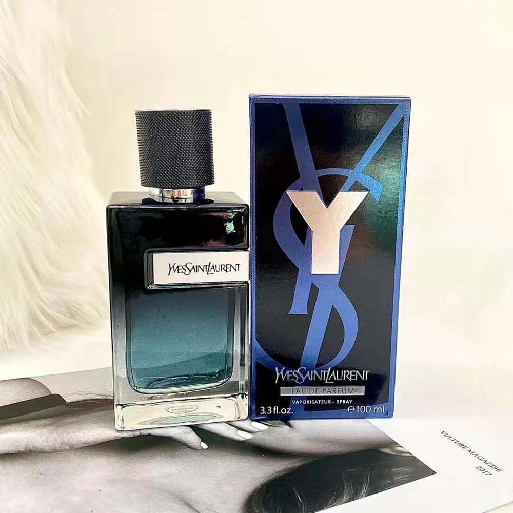 Close-up of Saint Laurent YSL Men Y Eau De Parfum YSL emblem detail