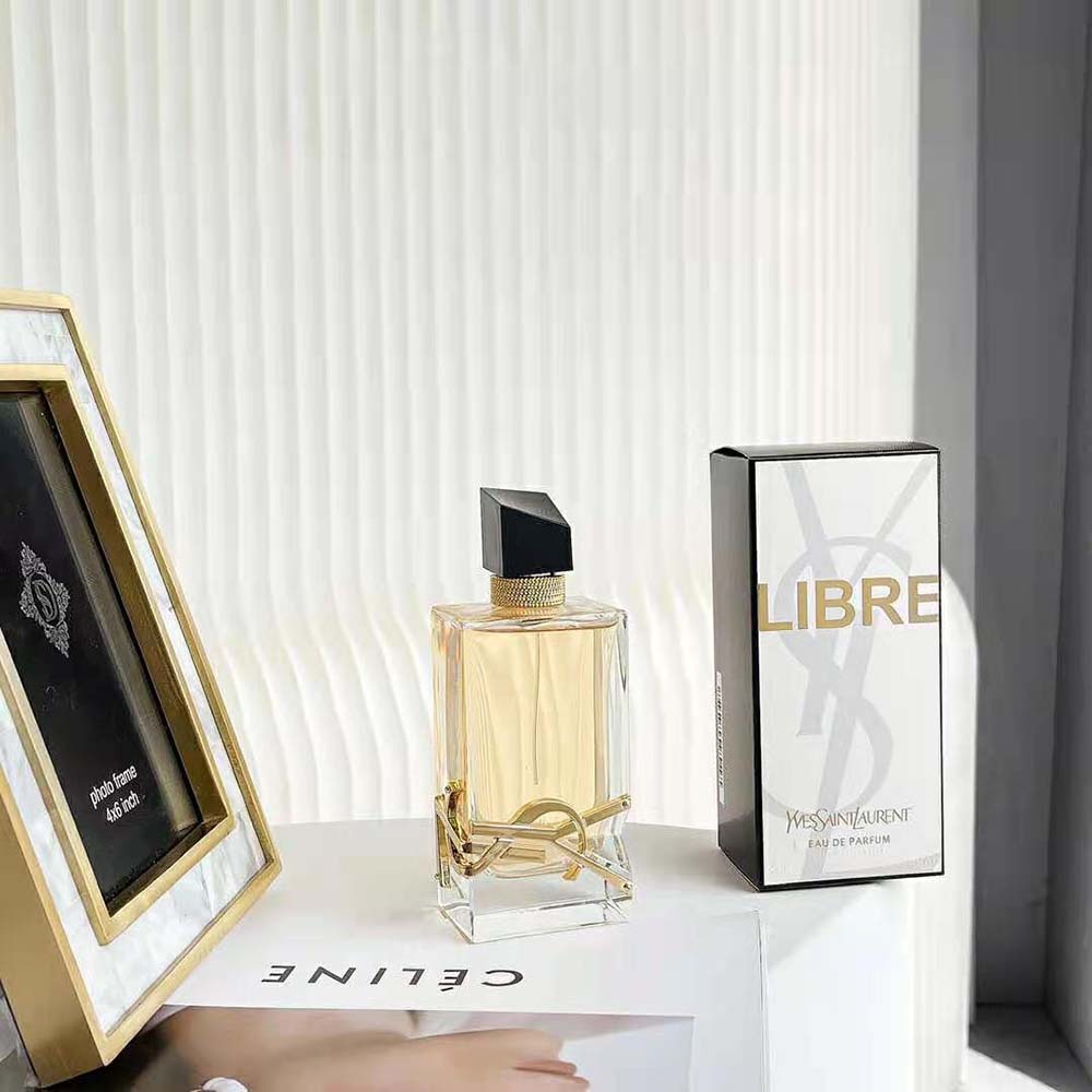 Close-up of embossed YSL logo on Saint Laurent YSL Women Libre Eau de Parfum