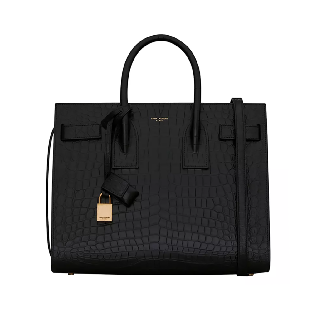 Front view of Saint Laurent YSL Women Sac De Jour Small in matte crocodile leather