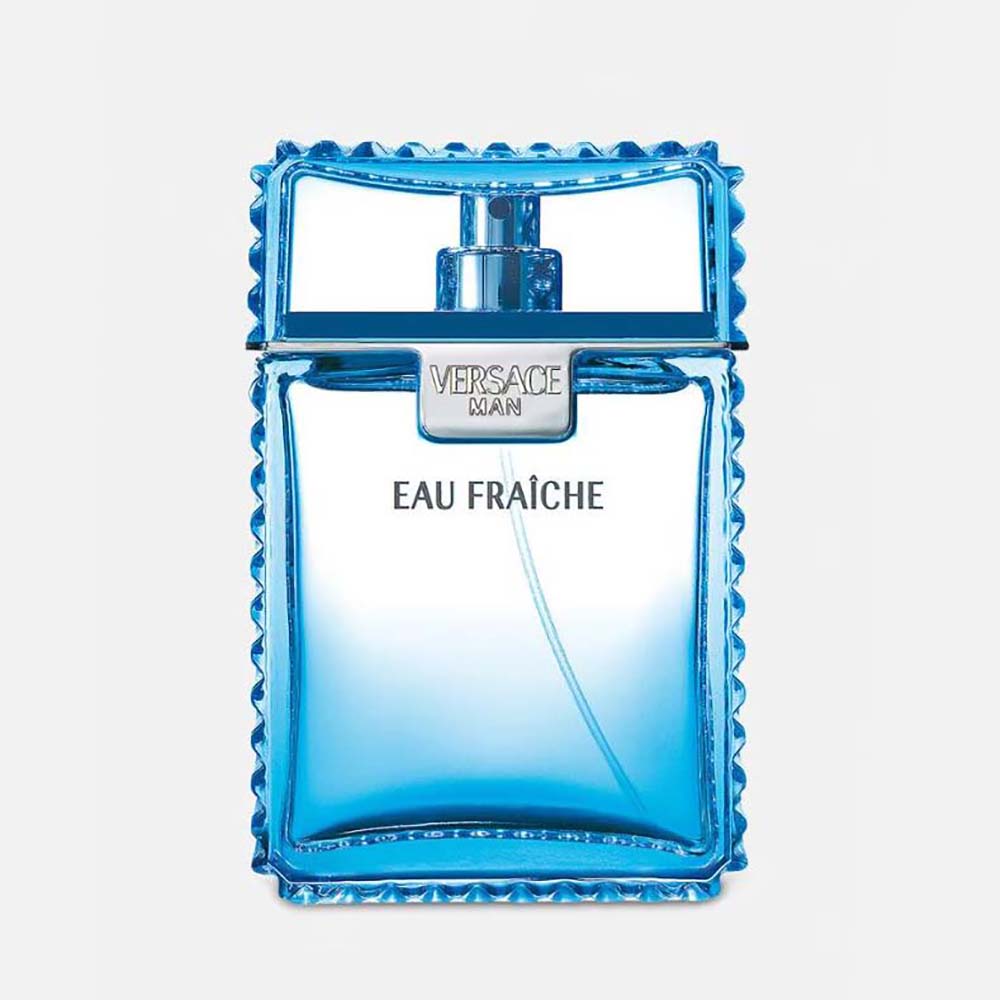 Front view of Versace Men Eau Fraîche Edt 100 ml blue bottle