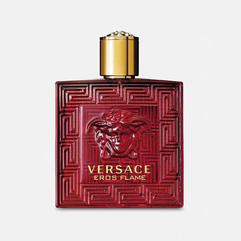 Front view of Versace Men Eros Flame Edp 100 ml bright red bottle