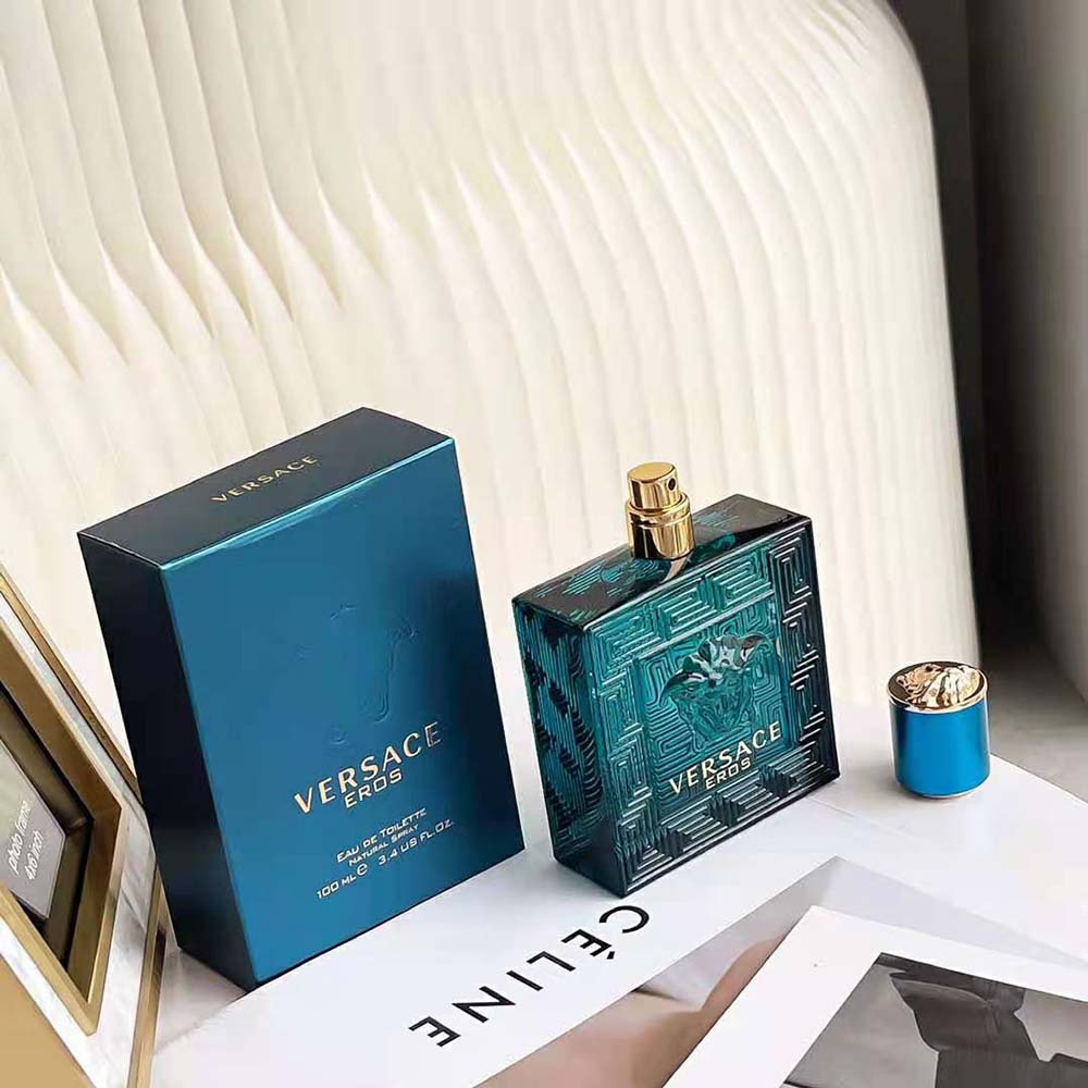 Side angle showing magnetic cap of Versace Men Eros Parfum
