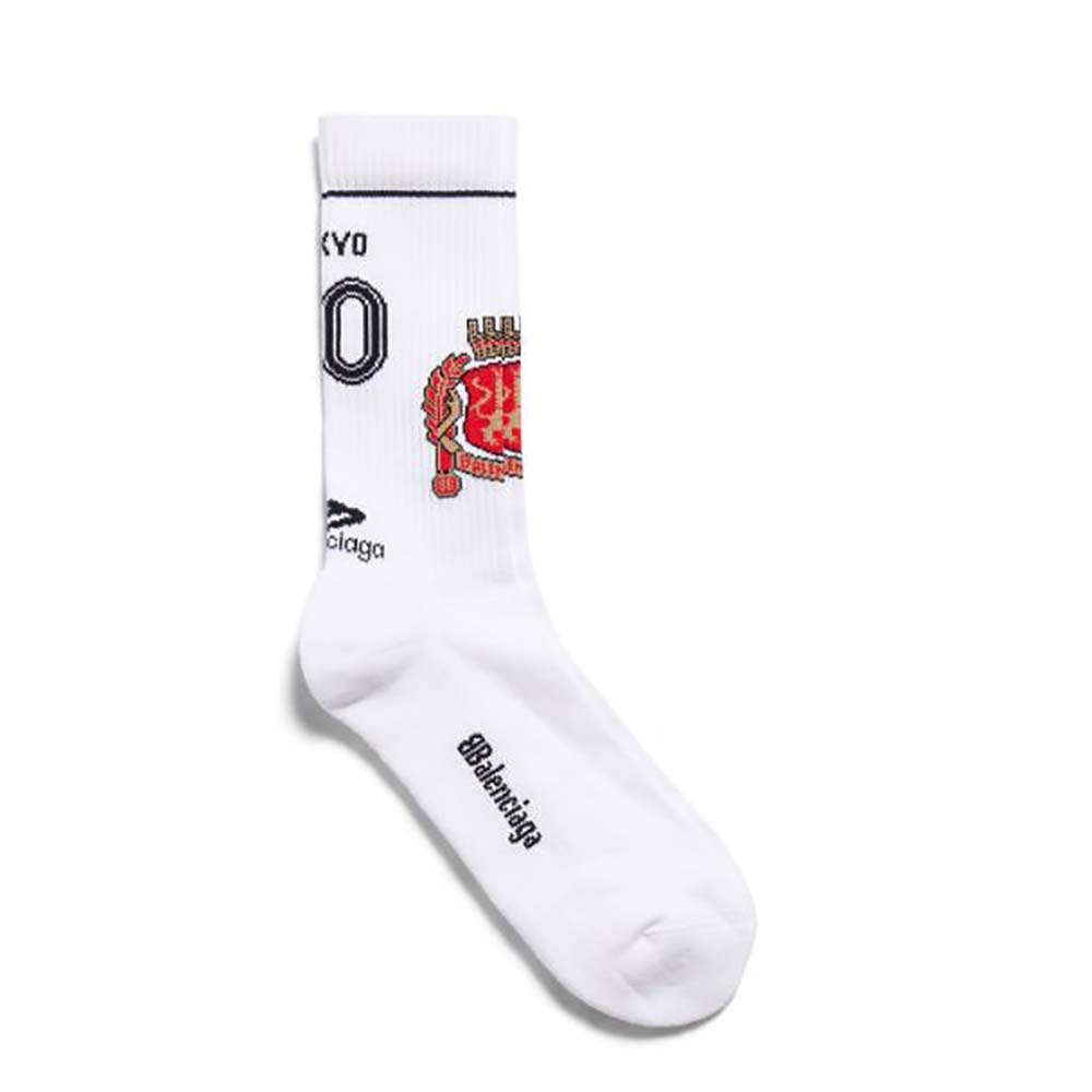Front view of Balenciaga Unisex Tokyo Soccer Socks in white cotton