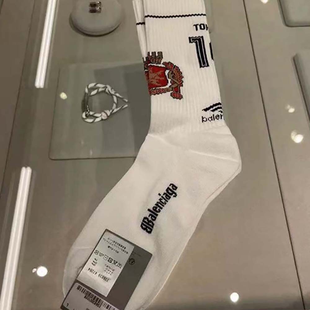 Balenciaga Unisex Tokyo Soccer Socks in White Cotton - image 4