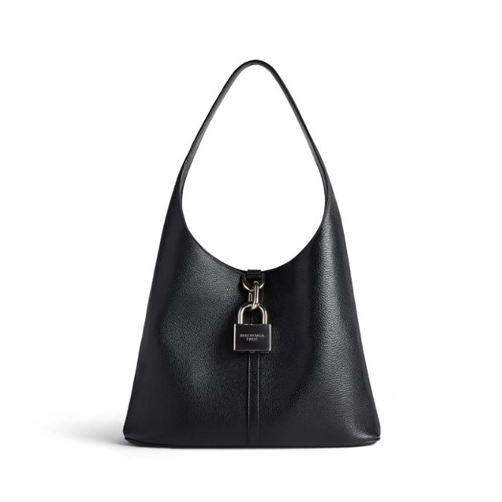 Front view of Balenciaga Women Locker Medium North-South Hobo Bag in Black