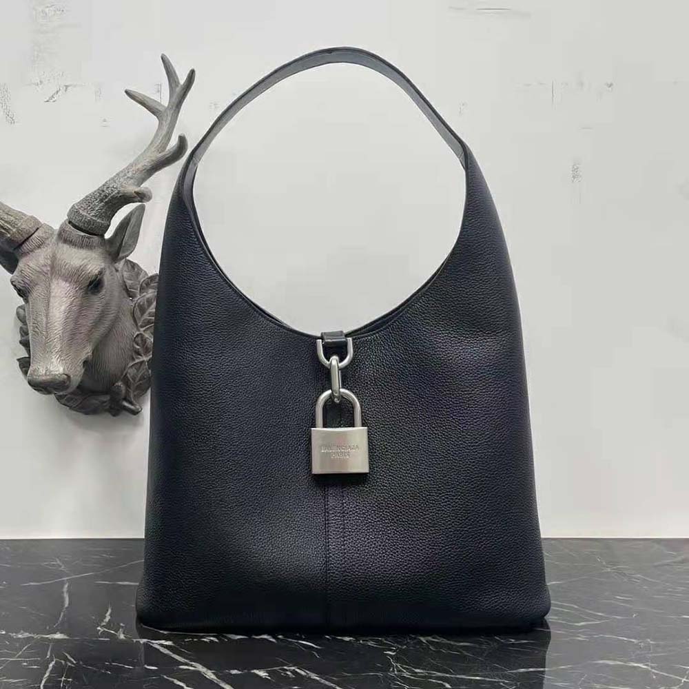 Close-up of silver hardware on Balenciaga Women Locker Medium North-South Hobo Bag