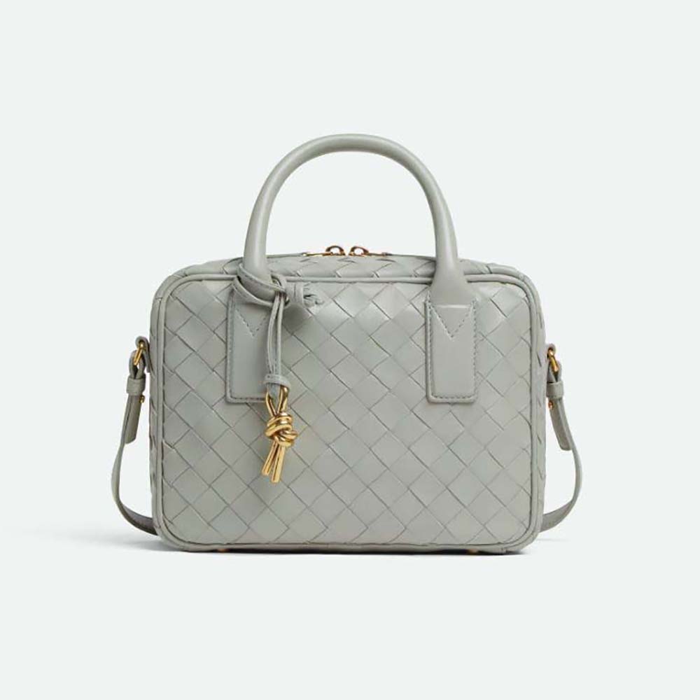 Front view of Bottega Veneta Men Small Getaway gray shoulder bag