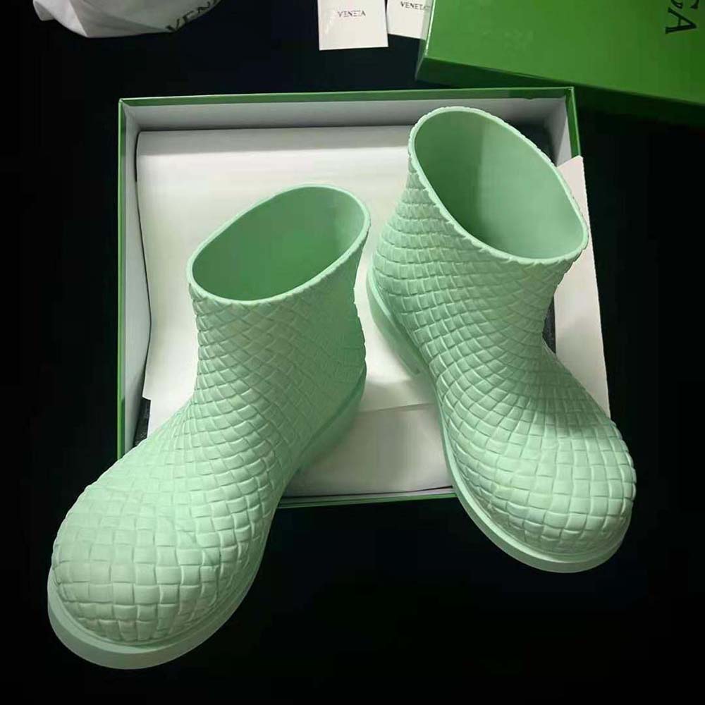 Top-down angle of lace-up closure on Bottega Veneta Unisex Fireman Ankle Boot-Green