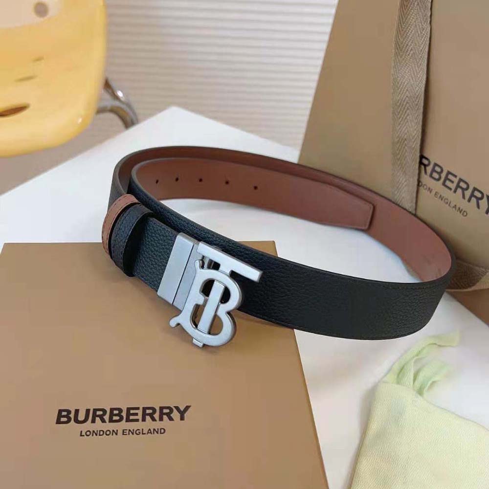Burberry Men Reversible Leather TB Belt-Black - image 4