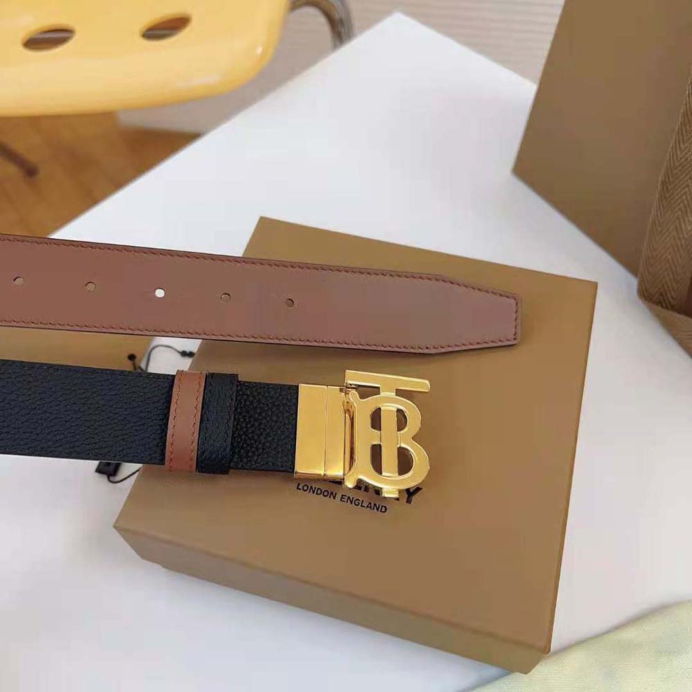 Burberry Men Reversible Leather TB Belt-Black/Light Gold - image 6