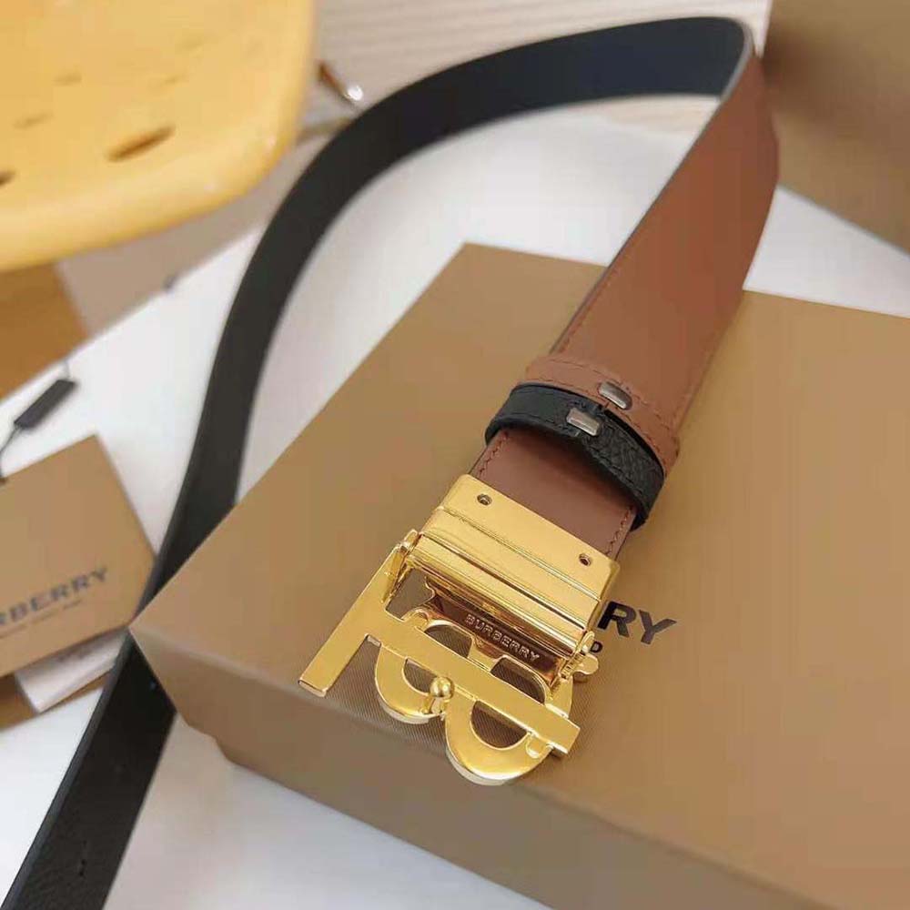 Burberry Men Reversible Leather TB Belt-Black/Light Gold - image 7
