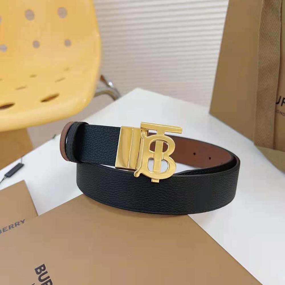 Burberry Men Reversible Leather TB Belt-Black/Light Gold - image 4