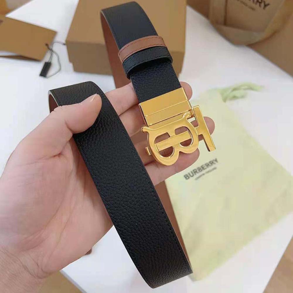 Burberry Men Reversible Leather TB Belt-Black/Light Gold - image 5