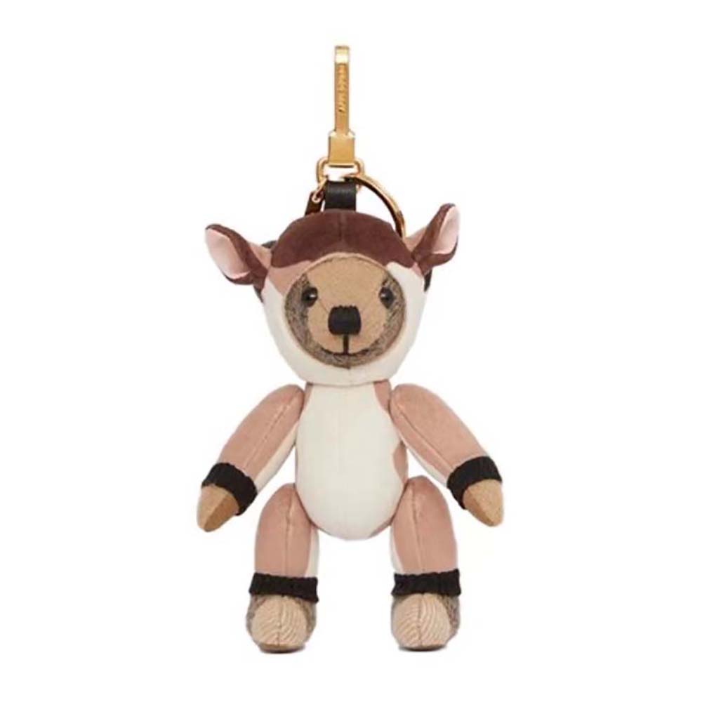 Front view of Burberry Unisex Thomas Bear Charm in pink leather