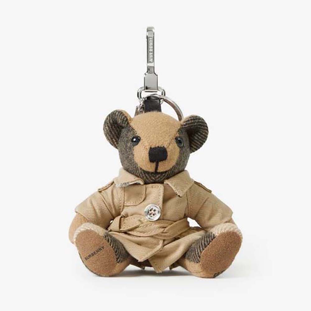 Front view of Burberry Unisex Thomas Bear Charm in Trench Coat in brown leather