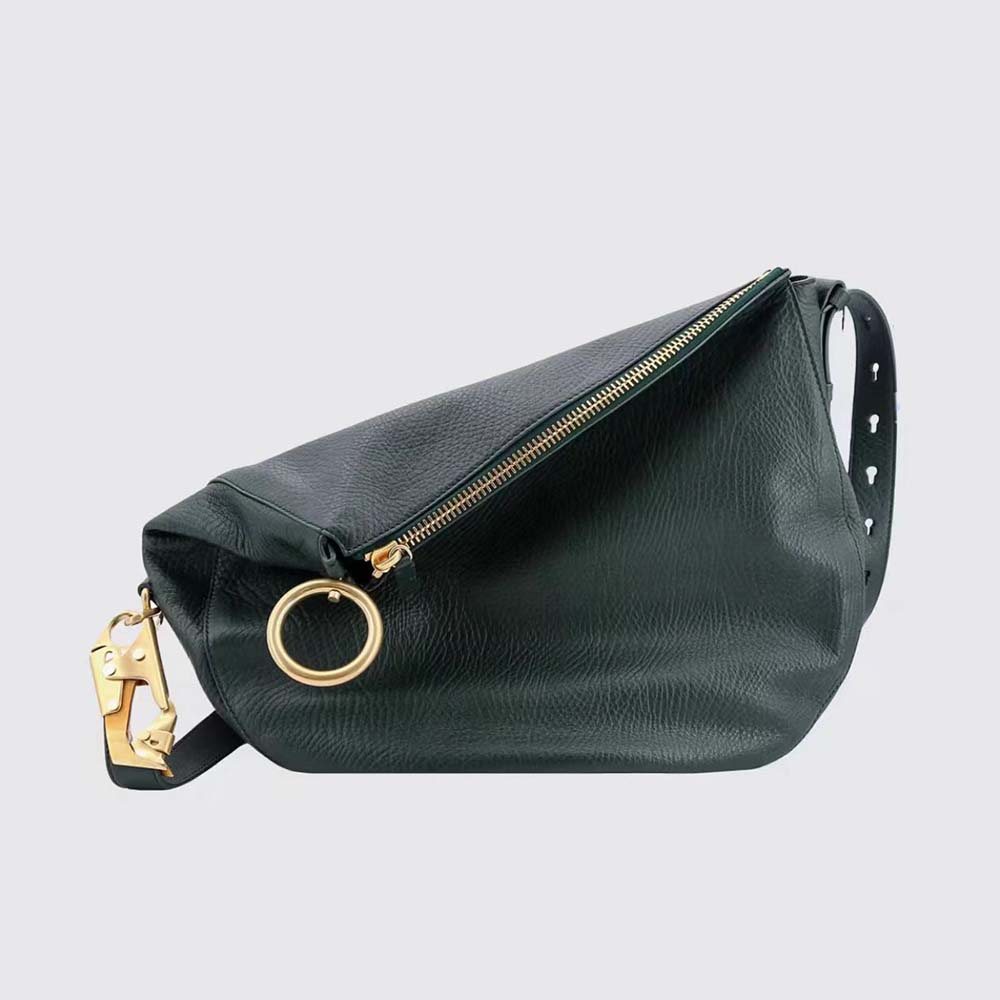 Front view of Burberry Women Small Knight Bag-Dark Green with emblem