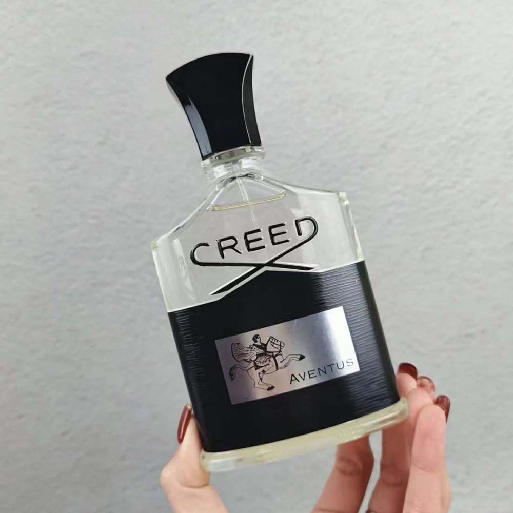Angled view highlighting the label and design details of Creed Fragrance Men Aventus