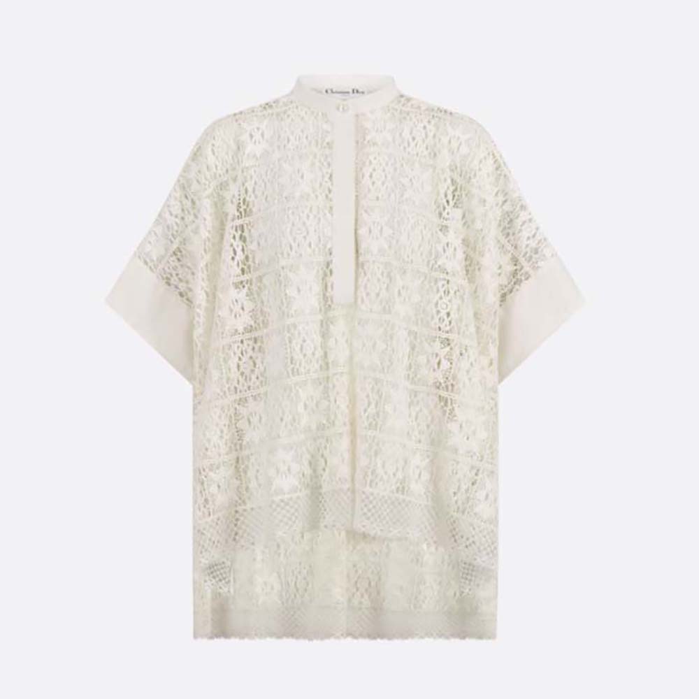 Front view of Dior Women Blouse Ecru Technical Cotton Lace showing lace detail