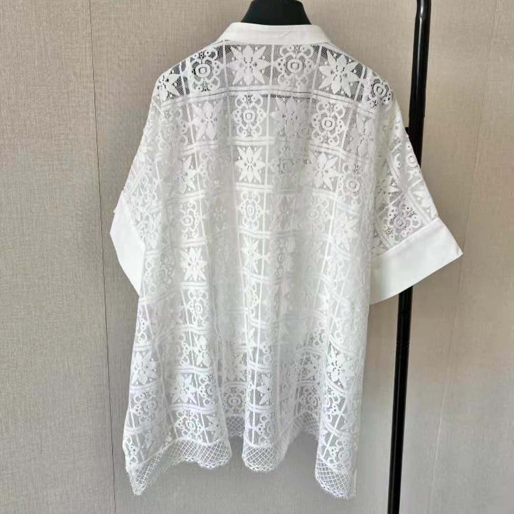 Side angle highlighting drape on Dior Women Blouse Ecru Technical Cotton Lace