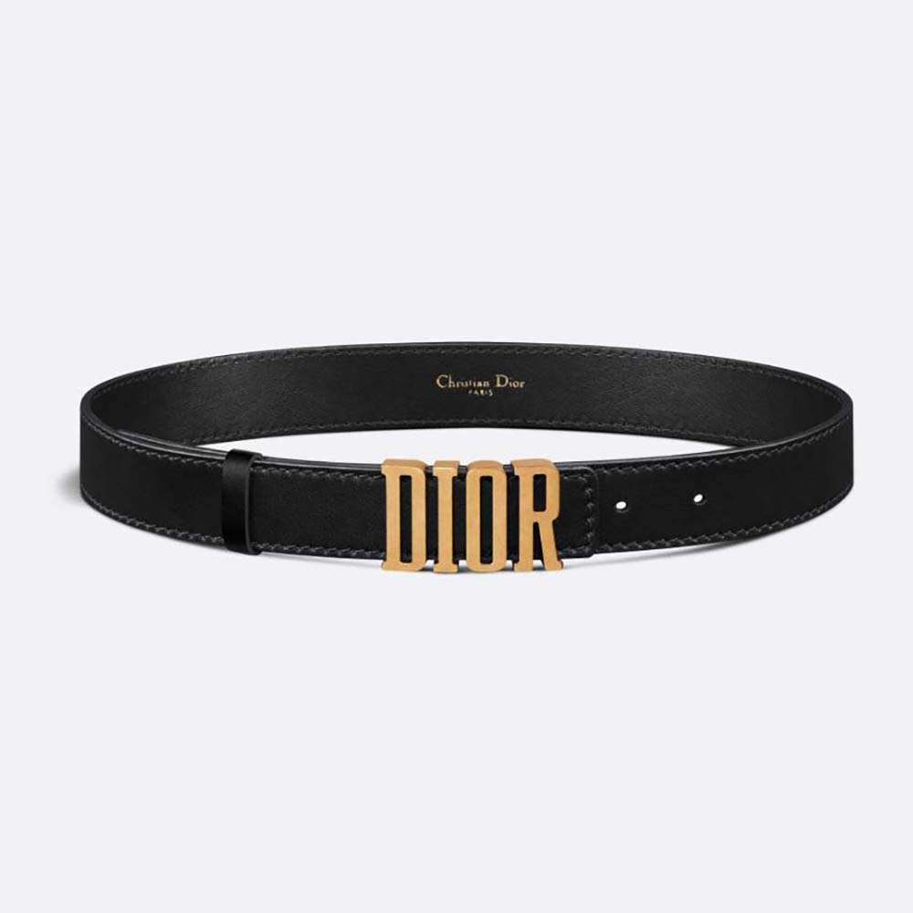 Front view of Dior Women D-Fence Belt Black Smooth Calfskin with signature buckle