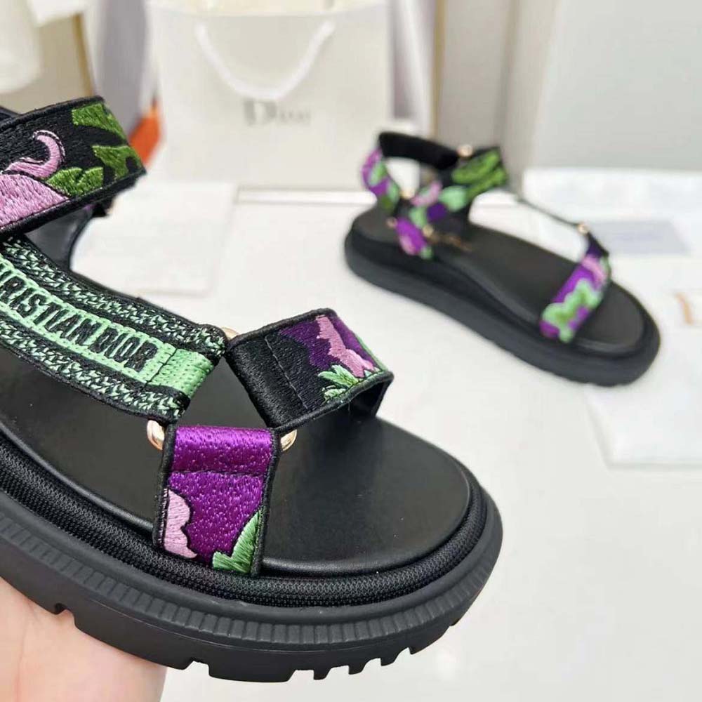 Dior Women D-Wave Sandal Black Multicolor Embroidered Cotton - image 4