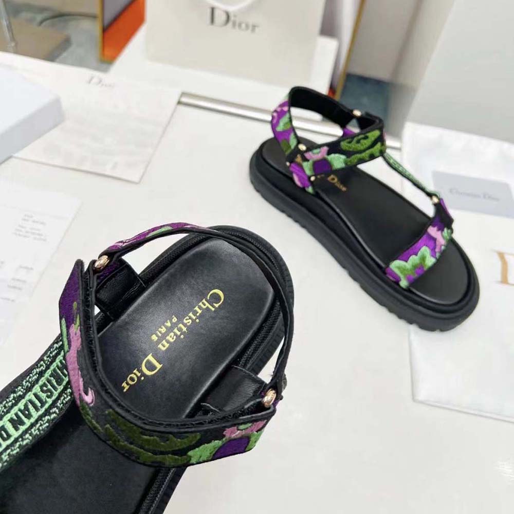 Dior Women D-Wave Sandal Black Multicolor Embroidered Cotton - image 5