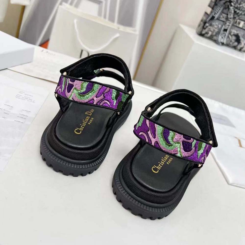 Dior Women D-Wave Sandal Black Multicolor Embroidered Cotton - image 6