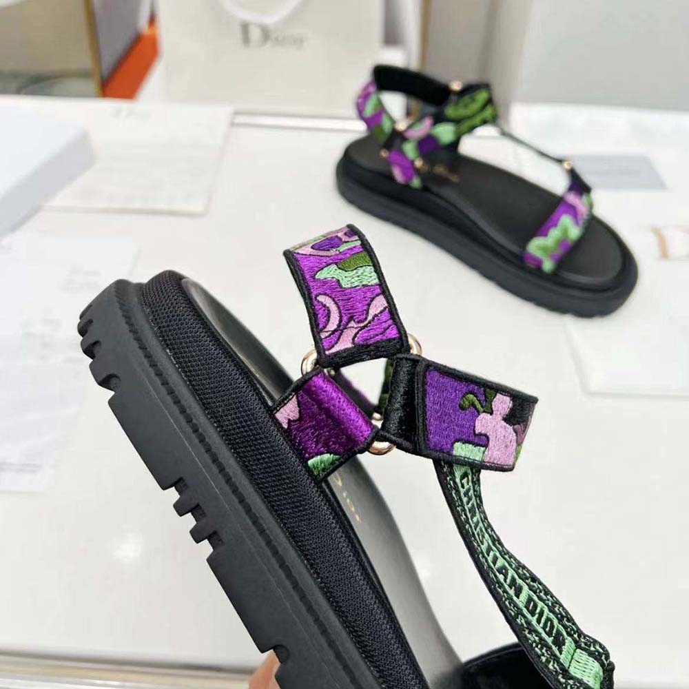 Dior Women D-Wave Sandal Black Multicolor Embroidered Cotton - image 7