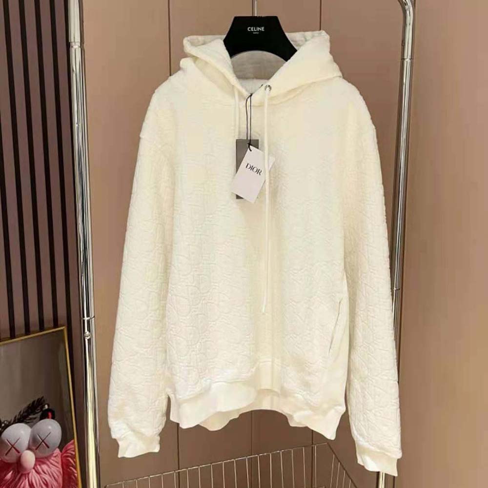 Side profile of white Dior Men Dior Oblique Hooded Sweatshirt Relaxed Fit