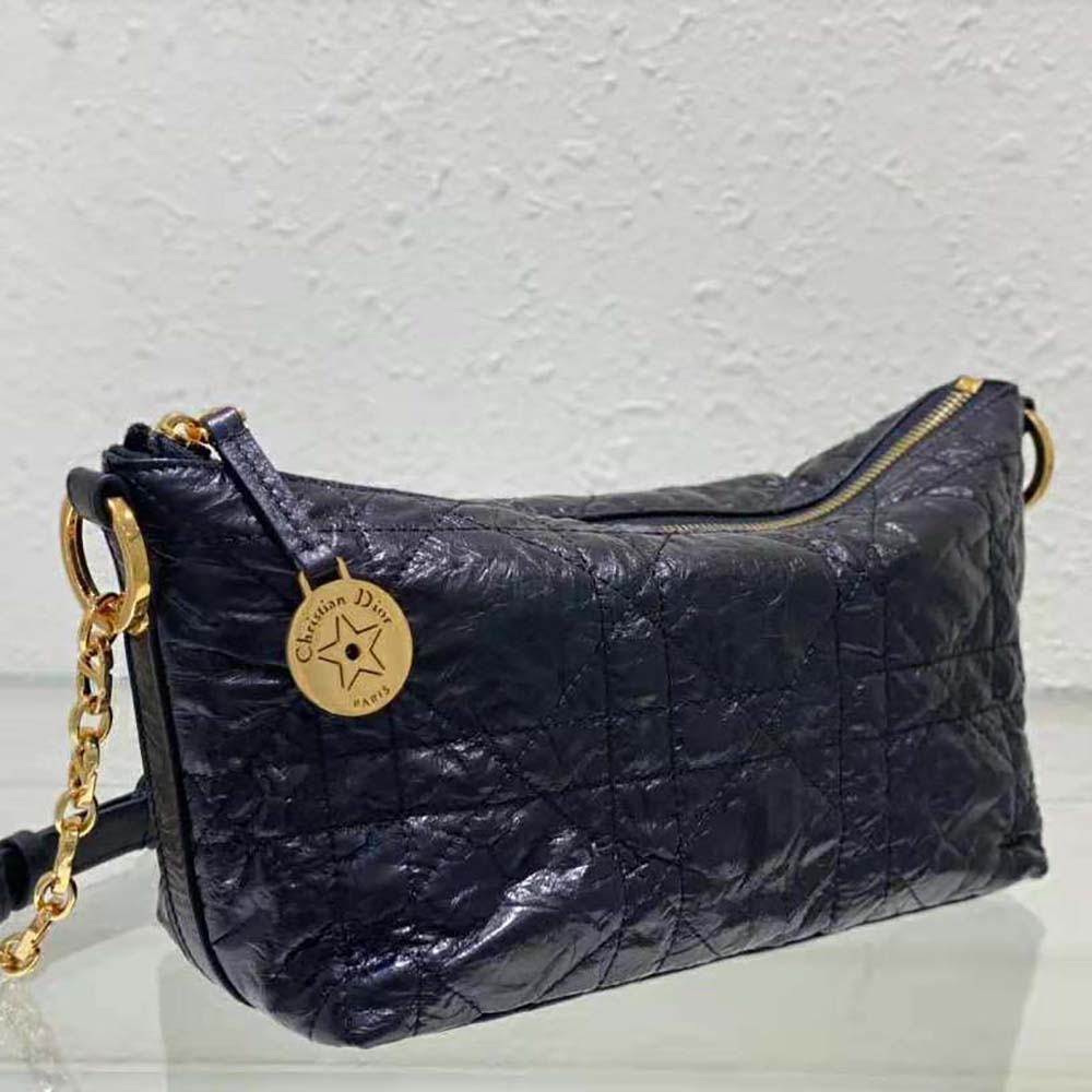 Dior Women Diorstar Hobo Bag with Chain Black Macrocannage Crinkled Calfskin - image 5