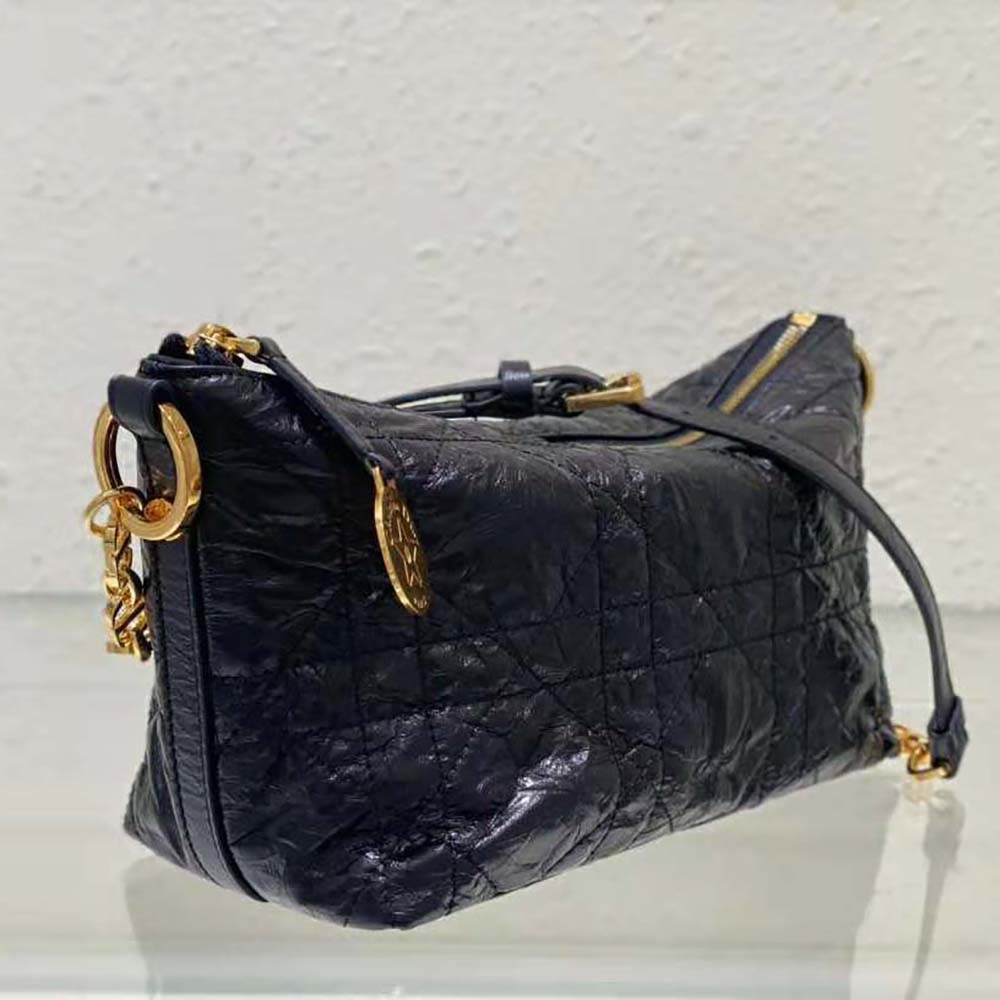 Dior Women Diorstar Hobo Bag with Chain Black Macrocannage Crinkled Calfskin - image 4