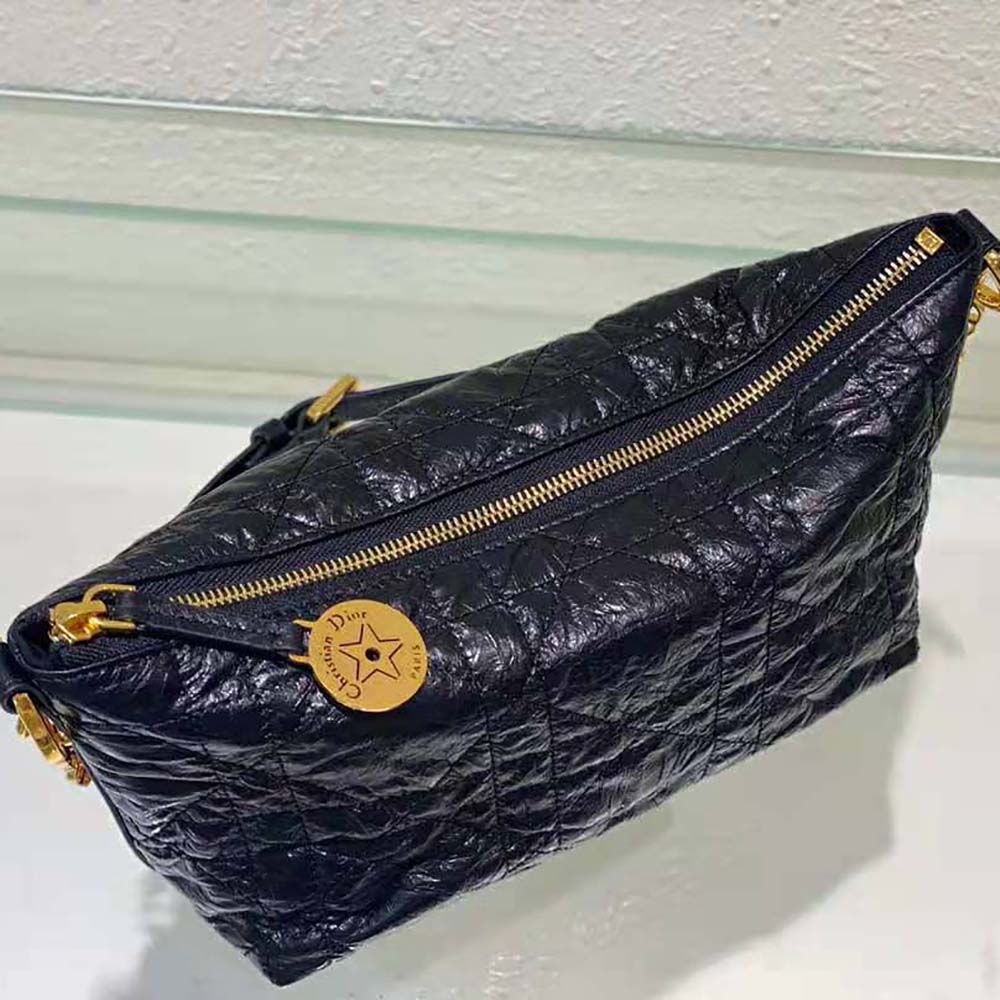 Dior Women Diorstar Hobo Bag with Chain Black Macrocannage Crinkled Calfskin - image 6