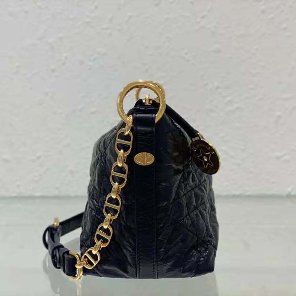 Dior Women Diorstar Hobo Bag with Chain Black Macrocannage Crinkled Calfskin - image 7