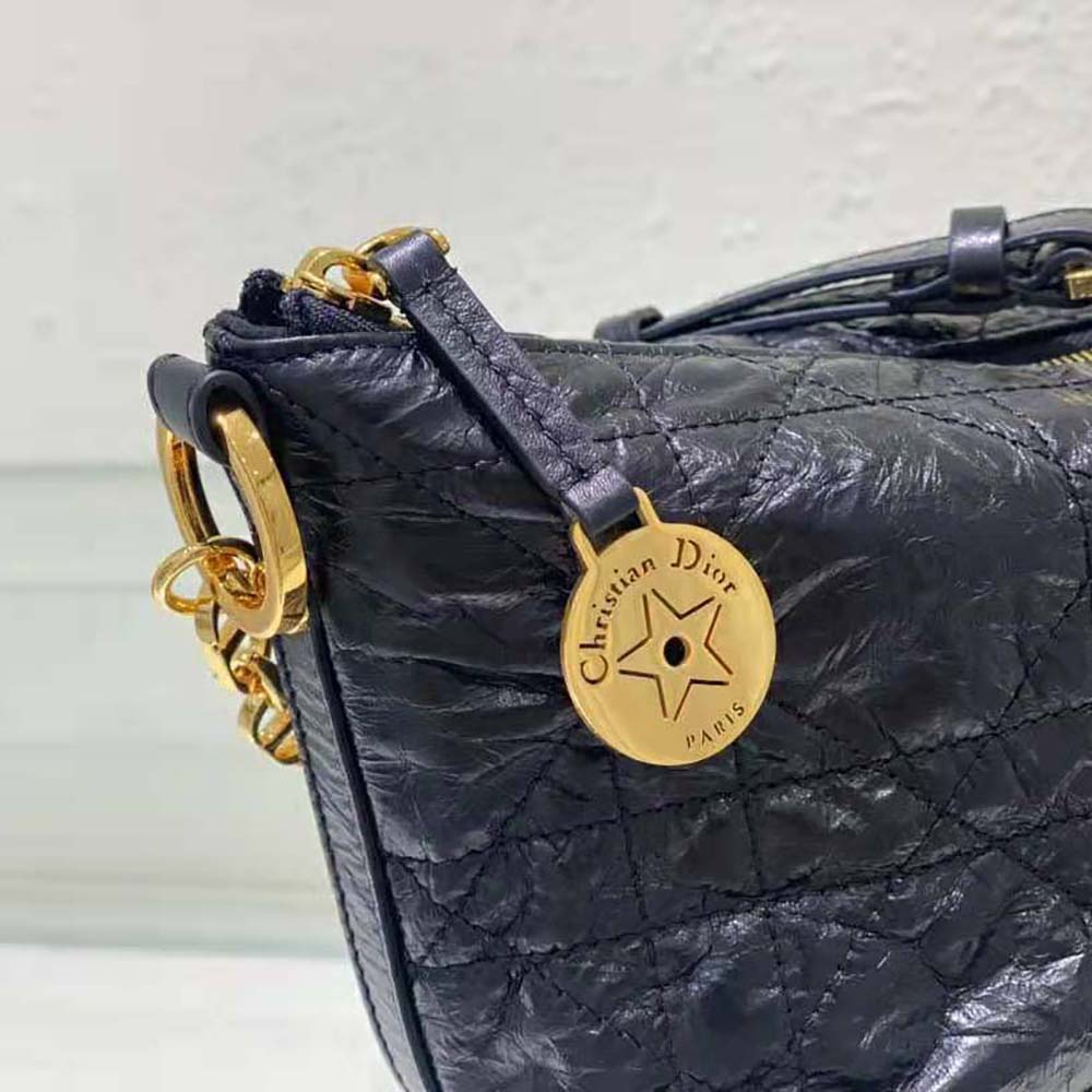 Dior Women Diorstar Hobo Bag with Chain Black Macrocannage Crinkled Calfskin - image 8