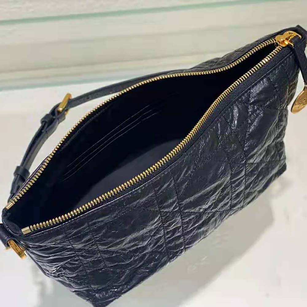 Dior Women Diorstar Hobo Bag with Chain Black Macrocannage Crinkled Calfskin - image 9
