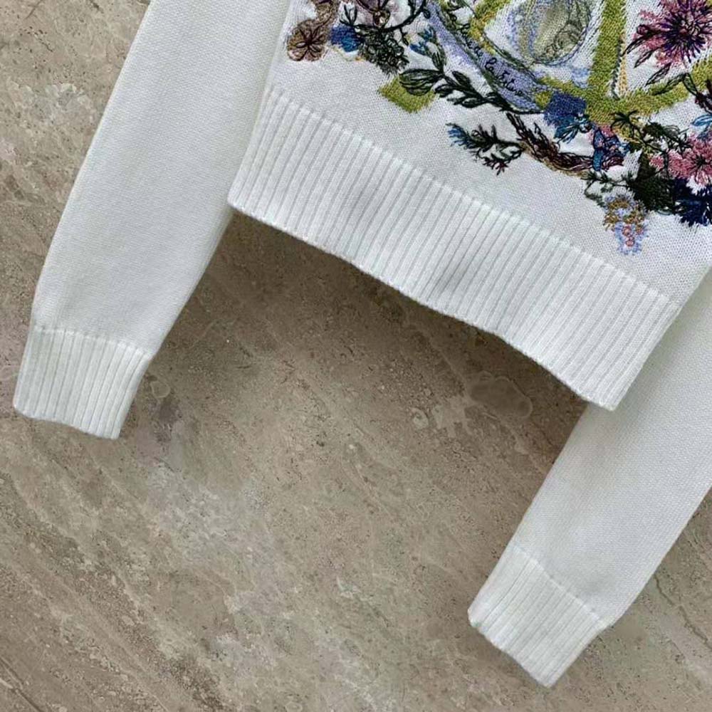 Dior Women Embroidered Sweater White Cashmere Knit with Multicolor Tarot La Roue de la Fortune Motif - image 7