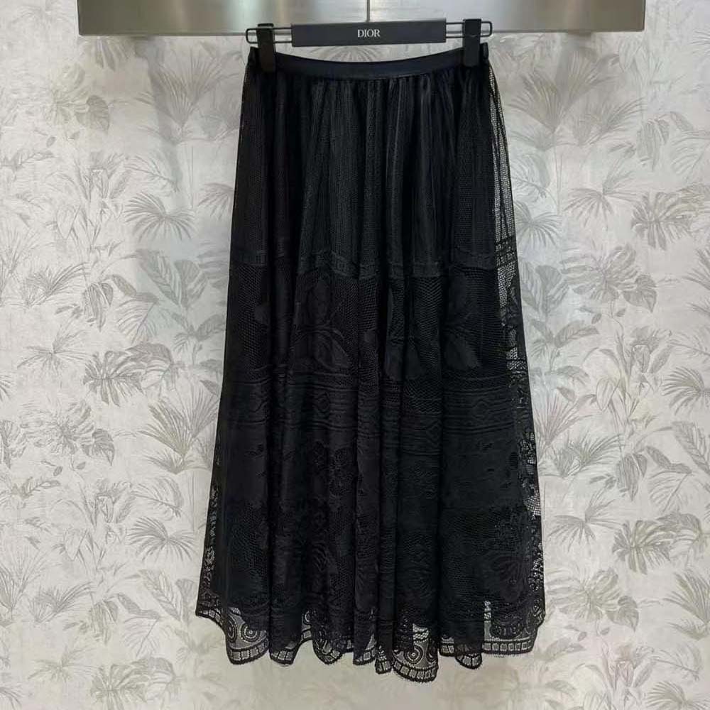 Side view showing flared silhouette of Dior Women Flared Mid-Length Skirt