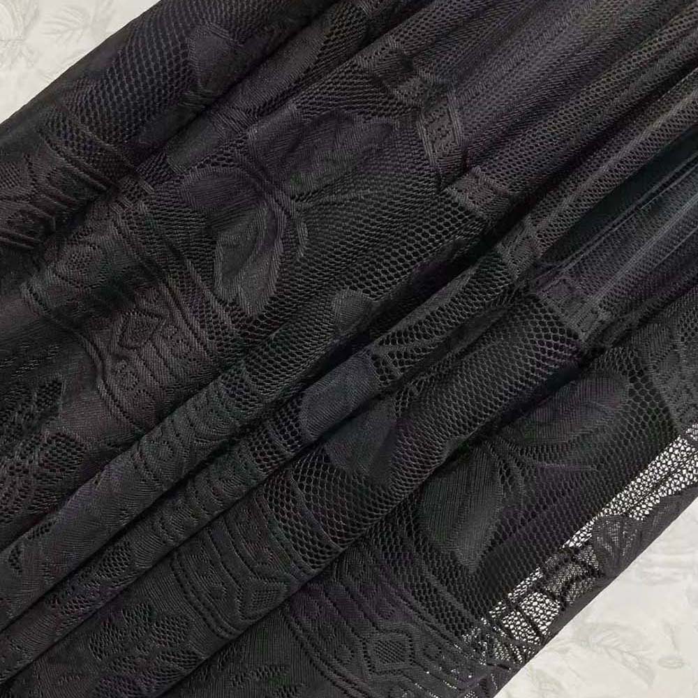 Dior Women Flared Mid-Length Skirt Black Technical Cotton Lace with D-Lace Butterfly Motif - image 7