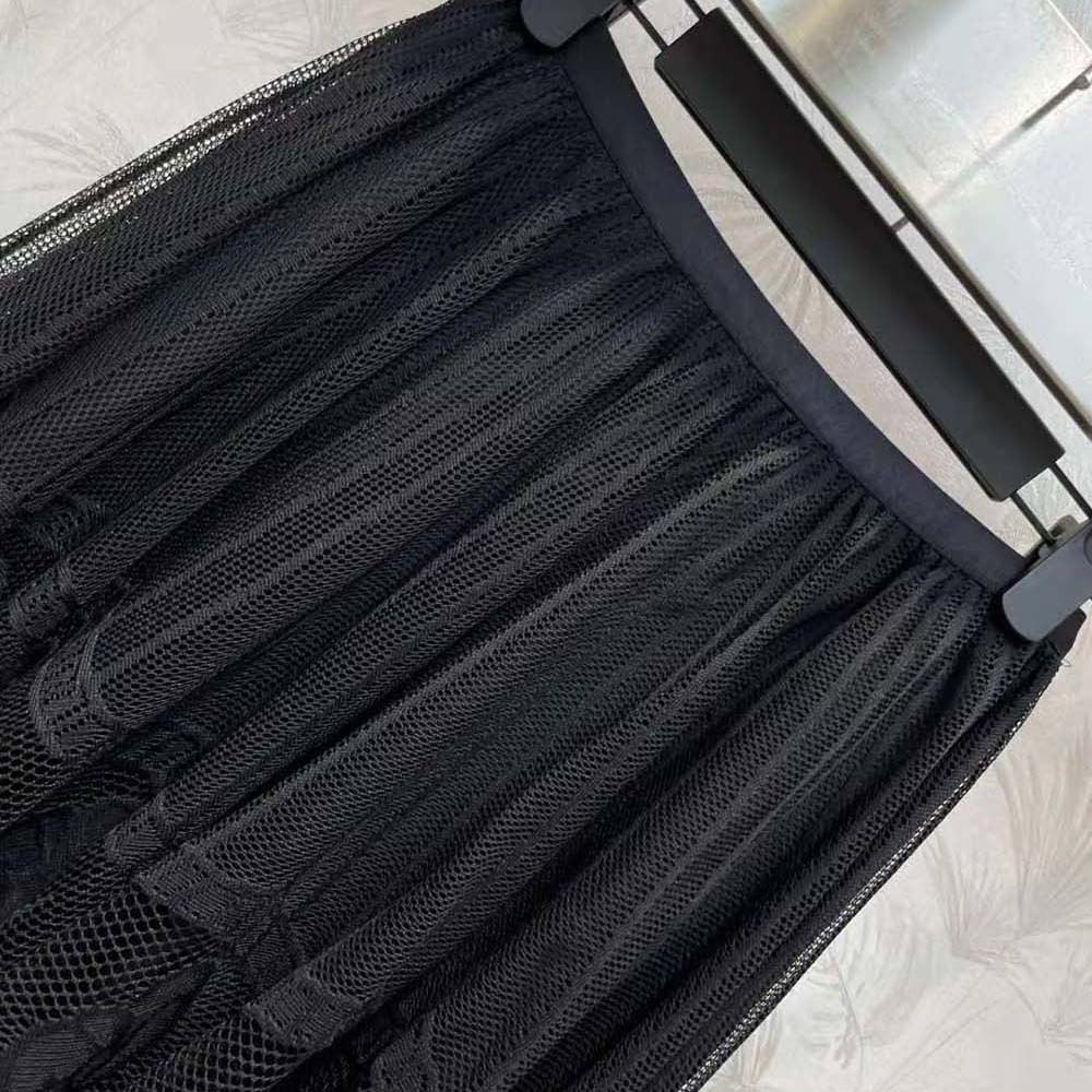 Dior Women Flared Mid-Length Skirt Black Technical Cotton Lace with D-Lace Butterfly Motif - image 4