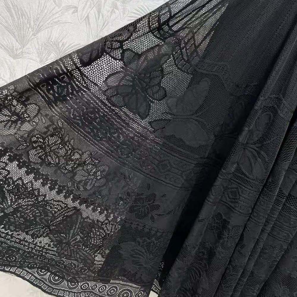 Dior Women Flared Mid-Length Skirt Black Technical Cotton Lace with D-Lace Butterfly Motif - image 6