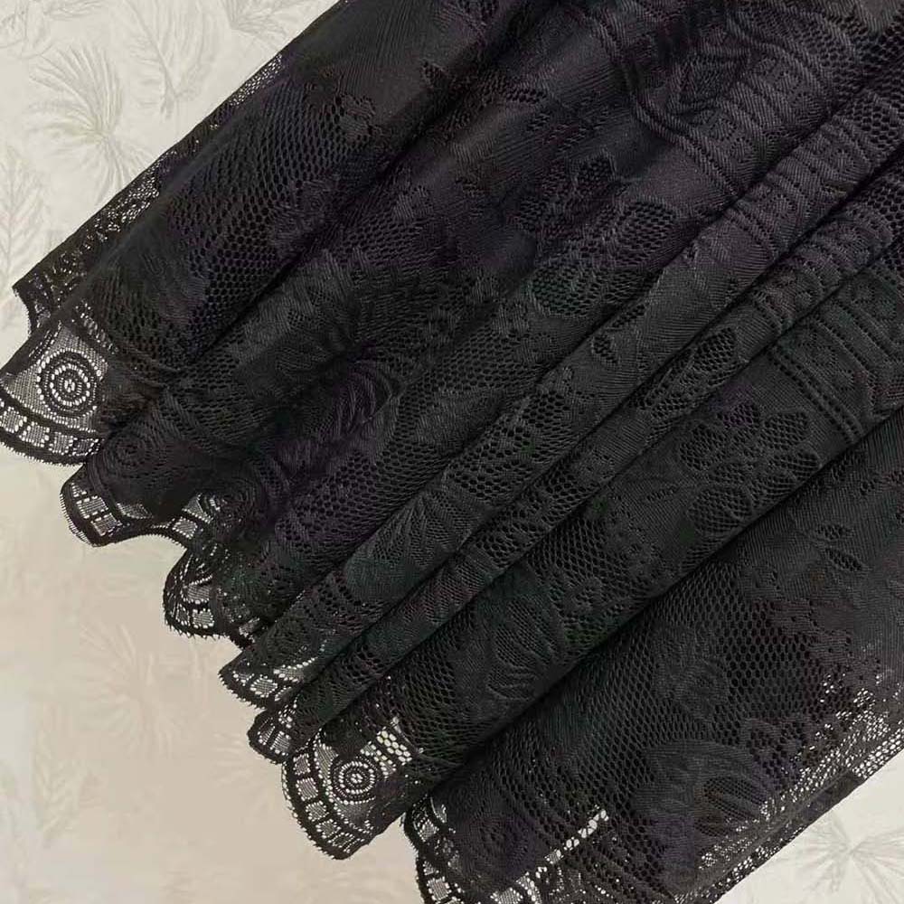Dior Women Flared Mid-Length Skirt Black Technical Cotton Lace with D-Lace Butterfly Motif - image 5