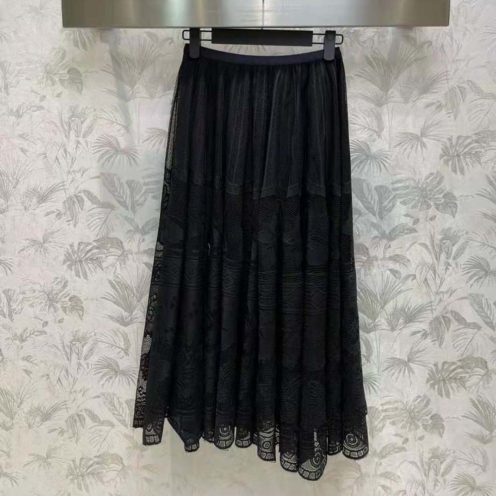 Close-up of D-Lace butterfly motif on Dior Women Flared Mid-Length Skirt