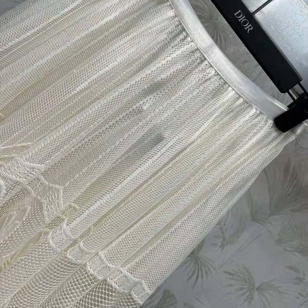 Dior Women Flared Mid-Length Skirt Ecru Technical Cotton Lace with D-Lace Butterfly Motif - image 4
