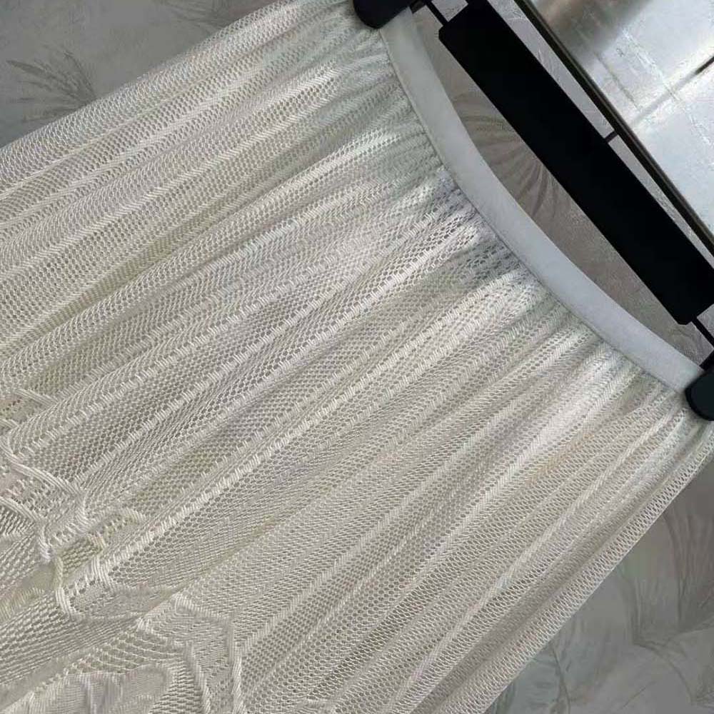 Dior Women Flared Mid-Length Skirt Ecru Technical Cotton Lace with D-Lace Butterfly Motif - image 5