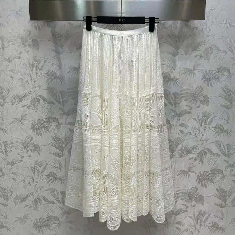 Close-up of D-Lace butterfly motif on Dior Women Flared Mid-Length Skirt