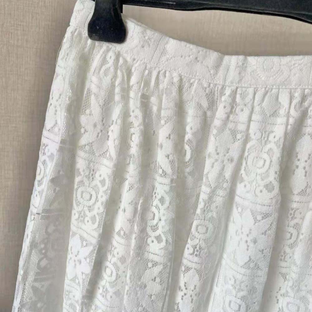 Dior Women Flared Mid-Length Skirt Ecru Technical Cotton Lace with Star Motif - image 4