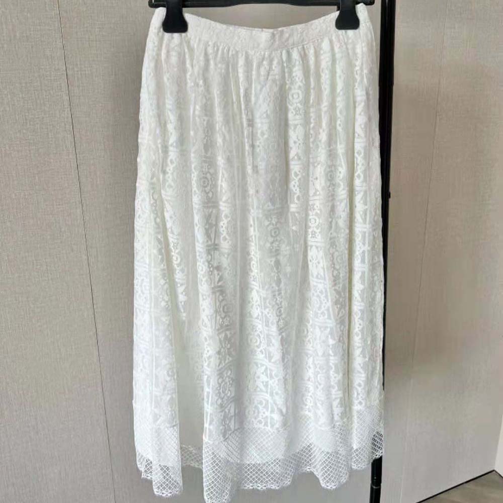 Side profile showing flared silhouette of Dior Women Flared Mid-Length Skirt