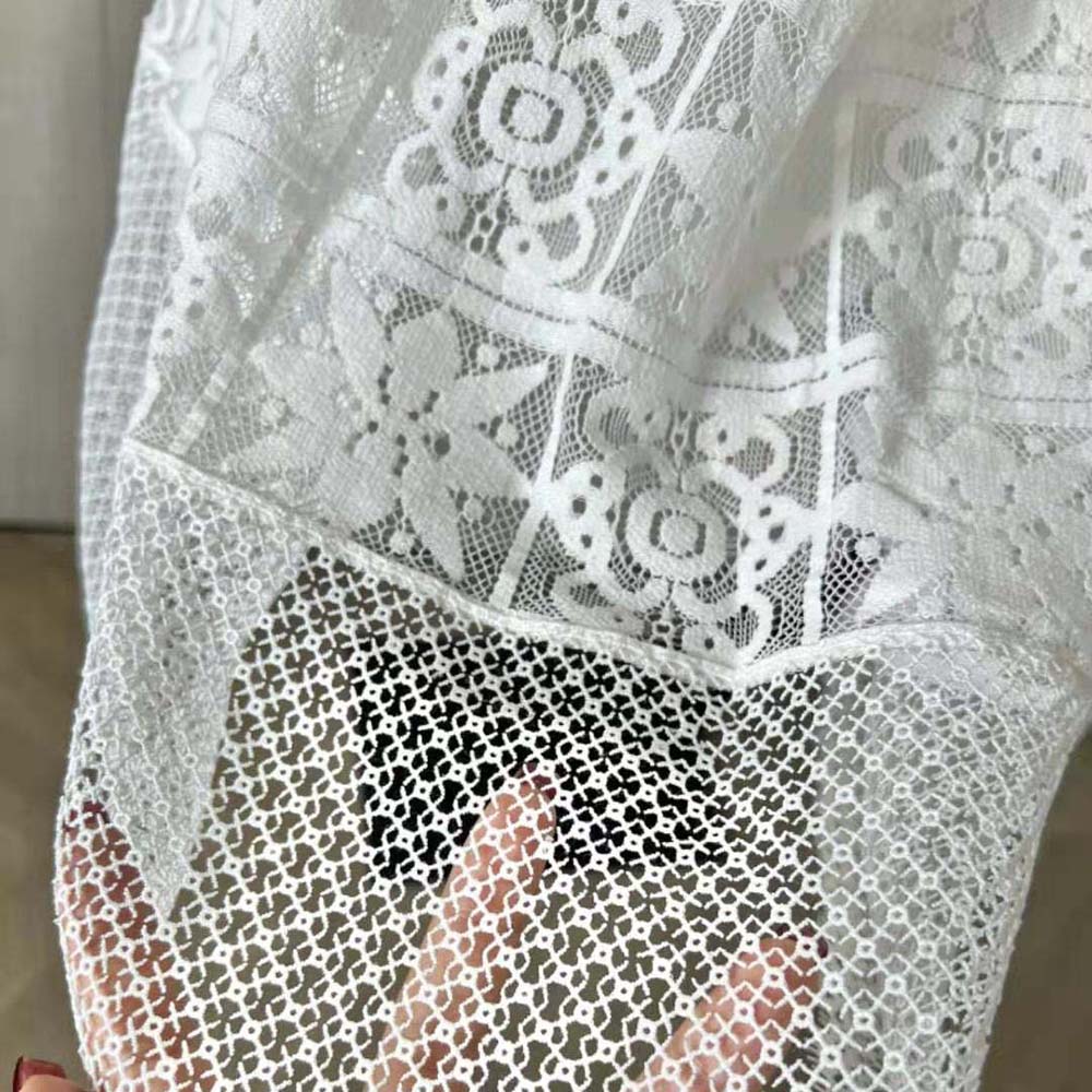 Dior Women Flared Mid-Length Skirt Ecru Technical Cotton Lace with Star Motif - image 6
